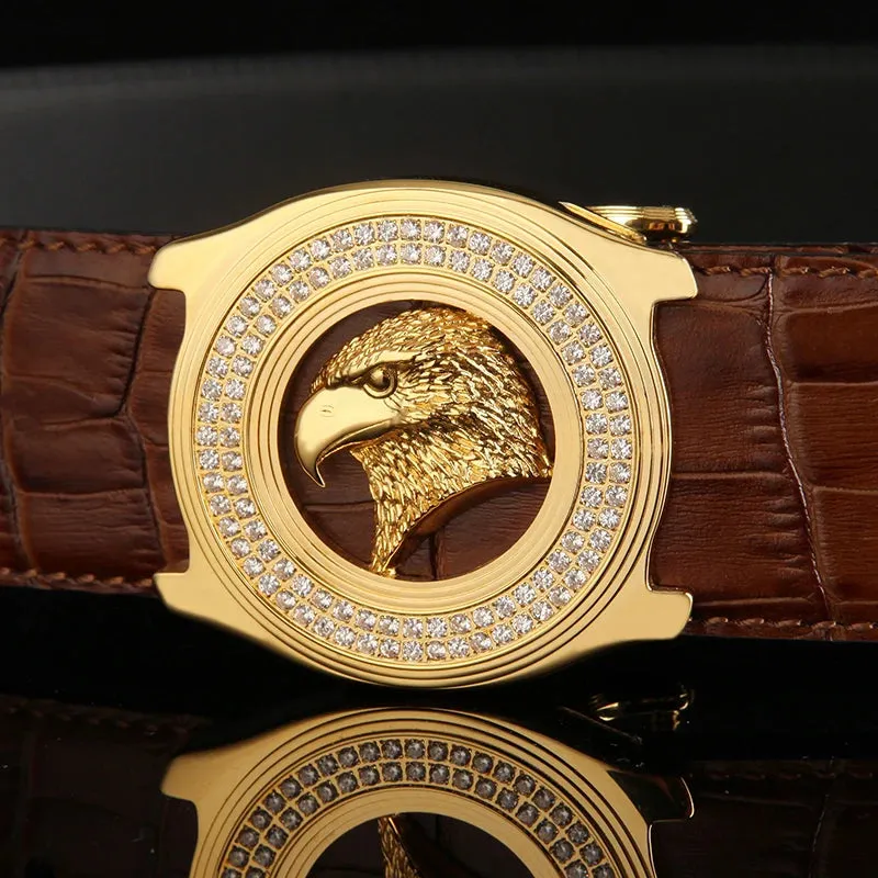 Stylish Eagle Head Belt - Diamond Inlaid Steel Buckle & Cowhide