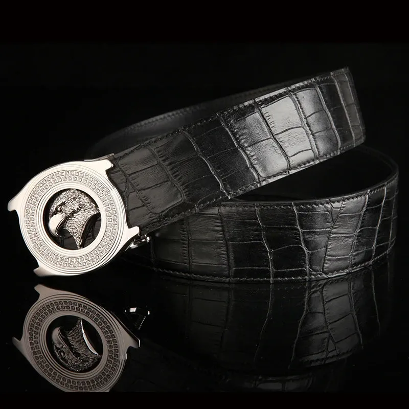 Stylish Eagle Head Belt - Diamond Inlaid Steel Buckle & Cowhide