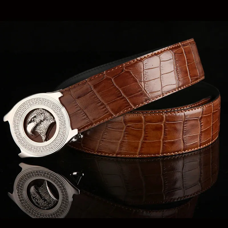 Stylish Eagle Head Belt - Diamond Inlaid Steel Buckle & Cowhide