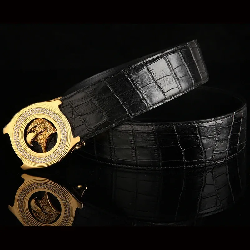 Stylish Eagle Head Belt - Diamond Inlaid Steel Buckle & Cowhide