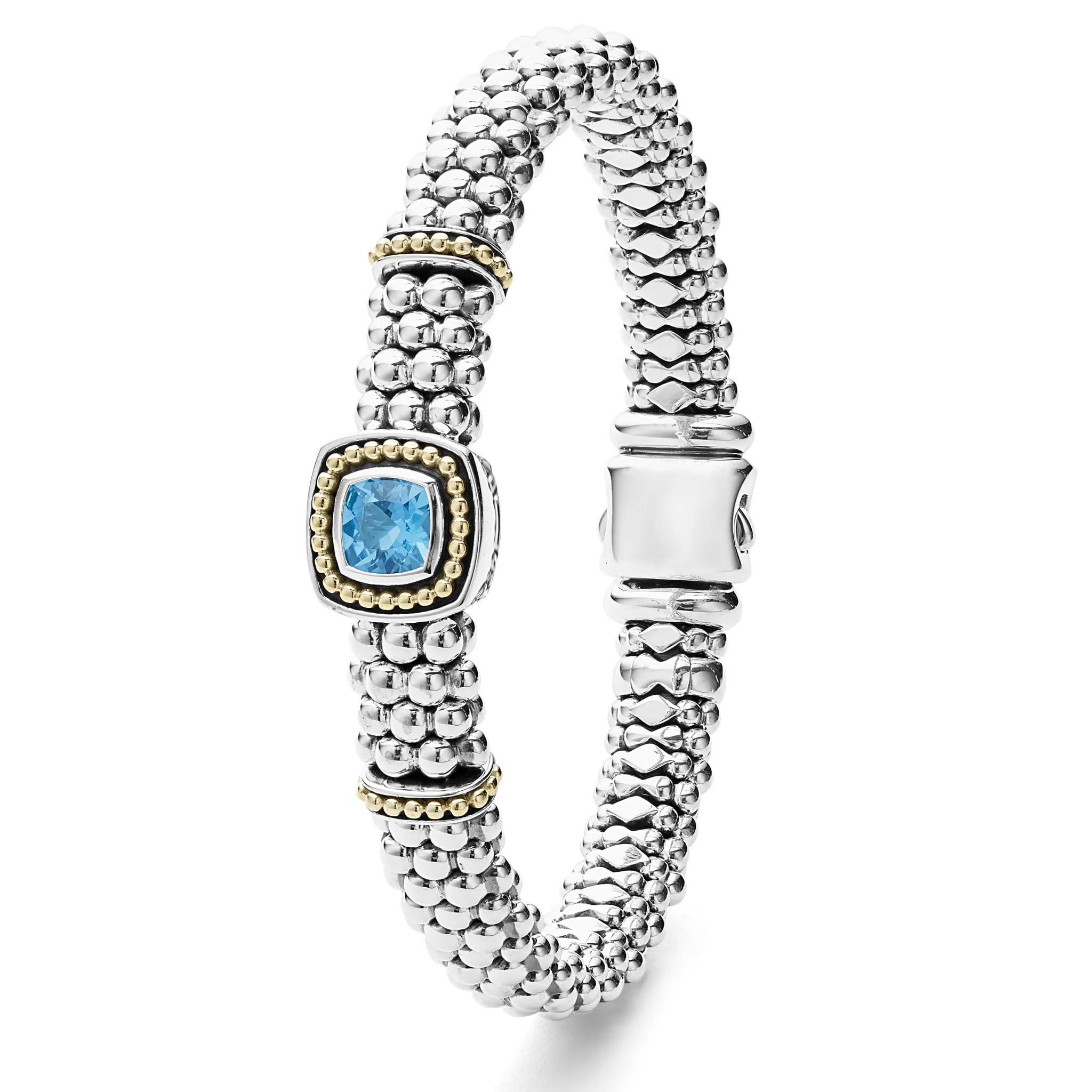 Swiss Blue Topaz Caviar Bracelet | 9mm (Size S )
