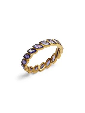 Tanzanite Single Laurel Band Yellow Gold Ring