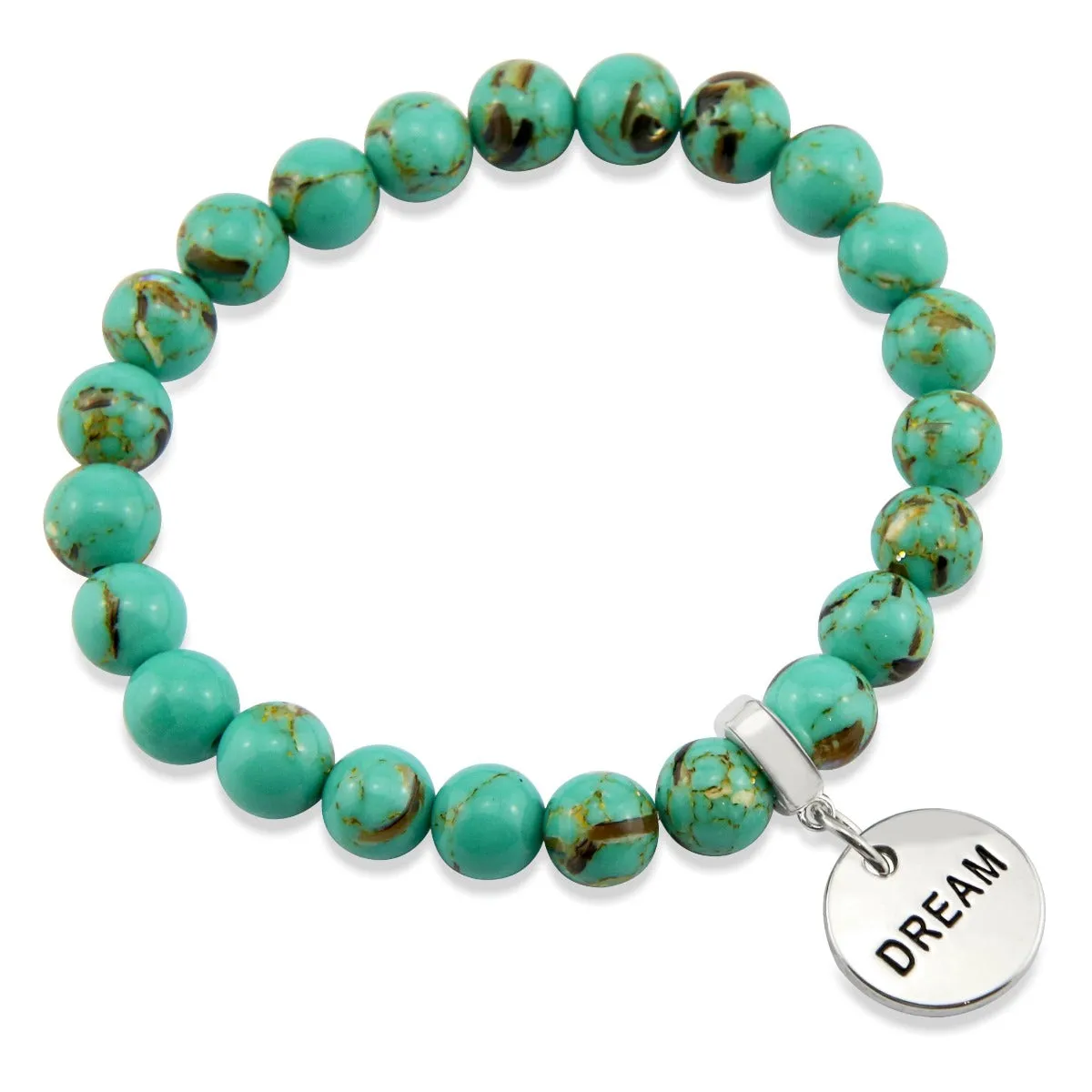 TEAL COLLECTION - Light Teal Synthesis 8mm Beads - Silver Word Charms