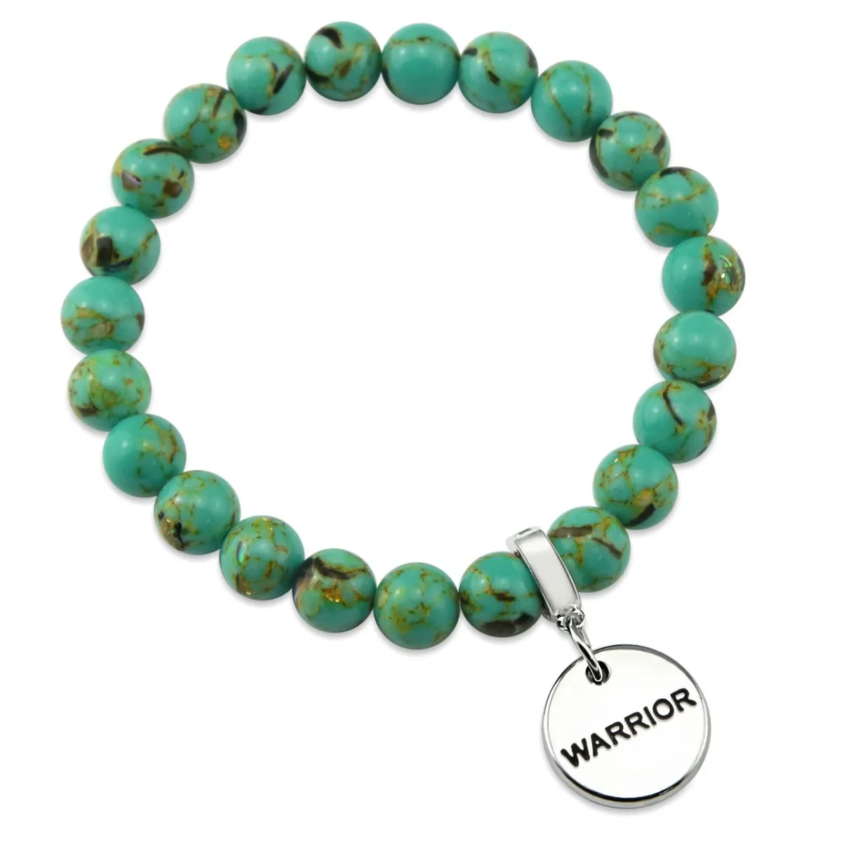 TEAL COLLECTION - Light Teal Synthesis 8mm Beads - Silver Word Charms