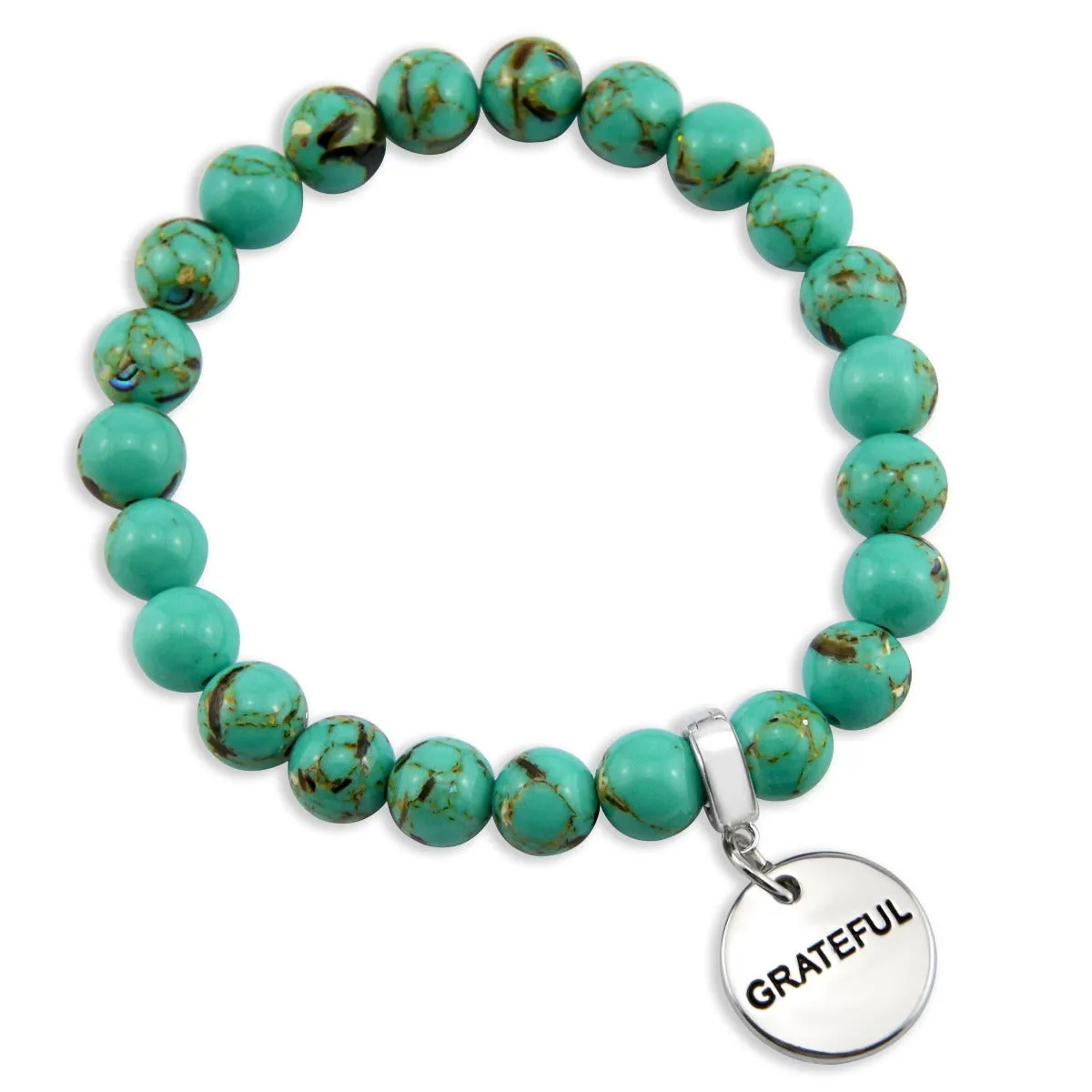 TEAL COLLECTION - Light Teal Synthesis 8mm Beads - Silver Word Charms