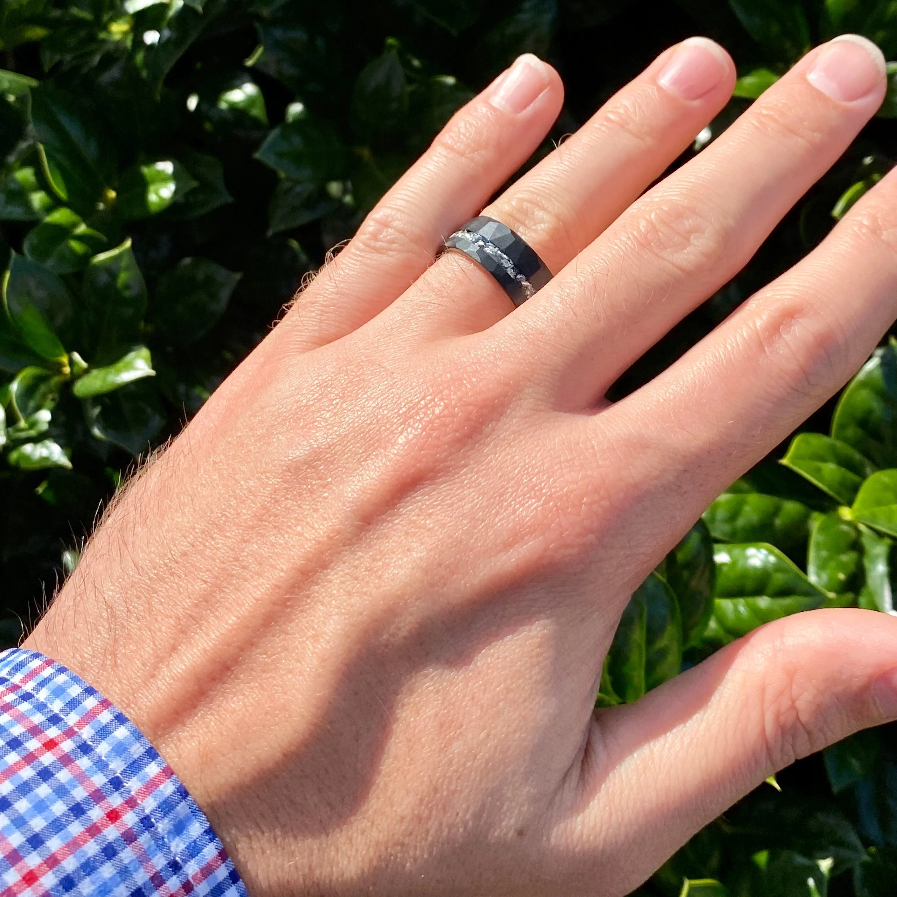 “The Moon Lander” 8mm Black Tungsten Ring With Gibeon Meteorite