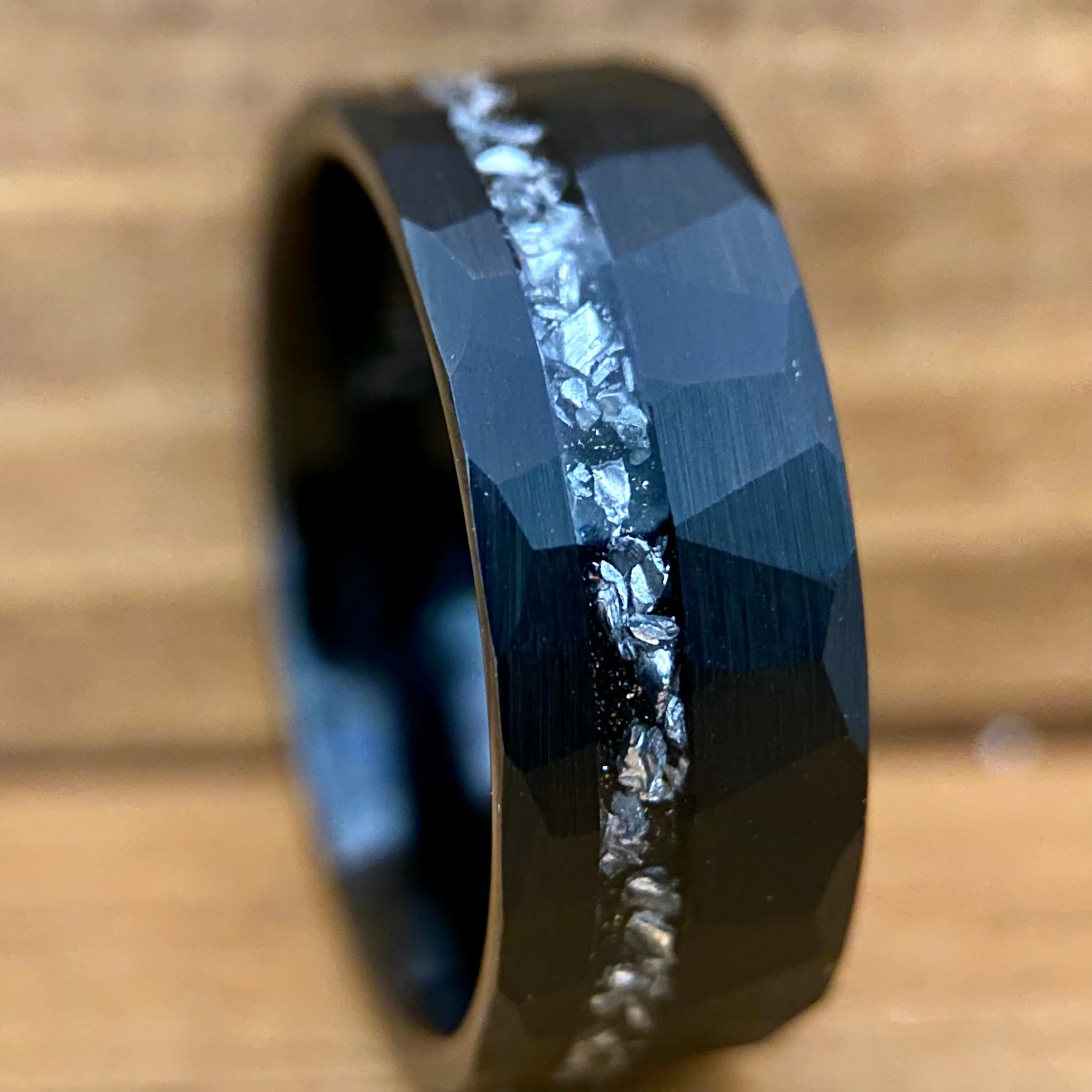 “The Moon Lander” 8mm Black Tungsten Ring With Gibeon Meteorite