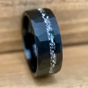 “The Moon Lander” 8mm Black Tungsten Ring With Gibeon Meteorite
