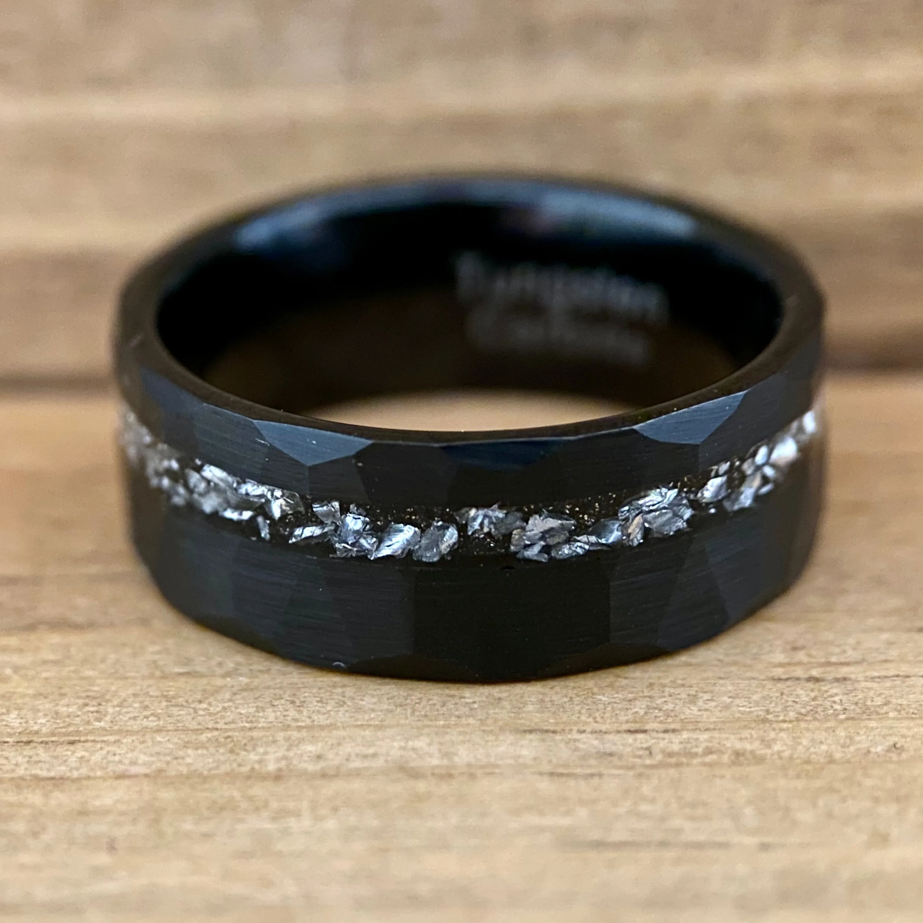“The Moon Lander” 8mm Black Tungsten Ring With Gibeon Meteorite