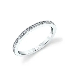 Thin Channel Set Wedding Band - Esmeralda 18k Gold White