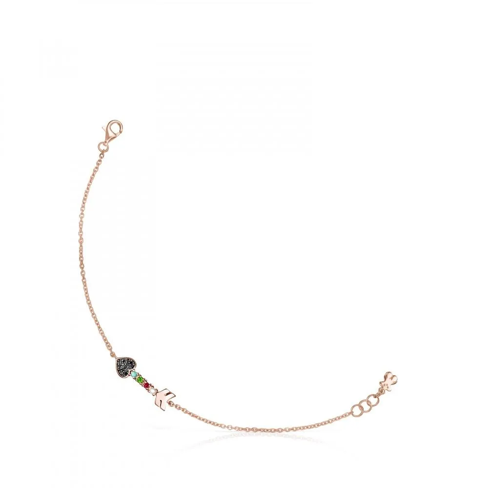 Tous Rose Gold Vermeil San Valentín key Bracelet with Gemstones 915301530