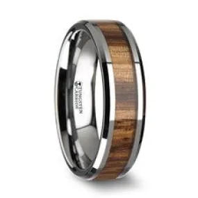 Tungsten Carbide Ring with Zebra Wood Inlay Mens Band