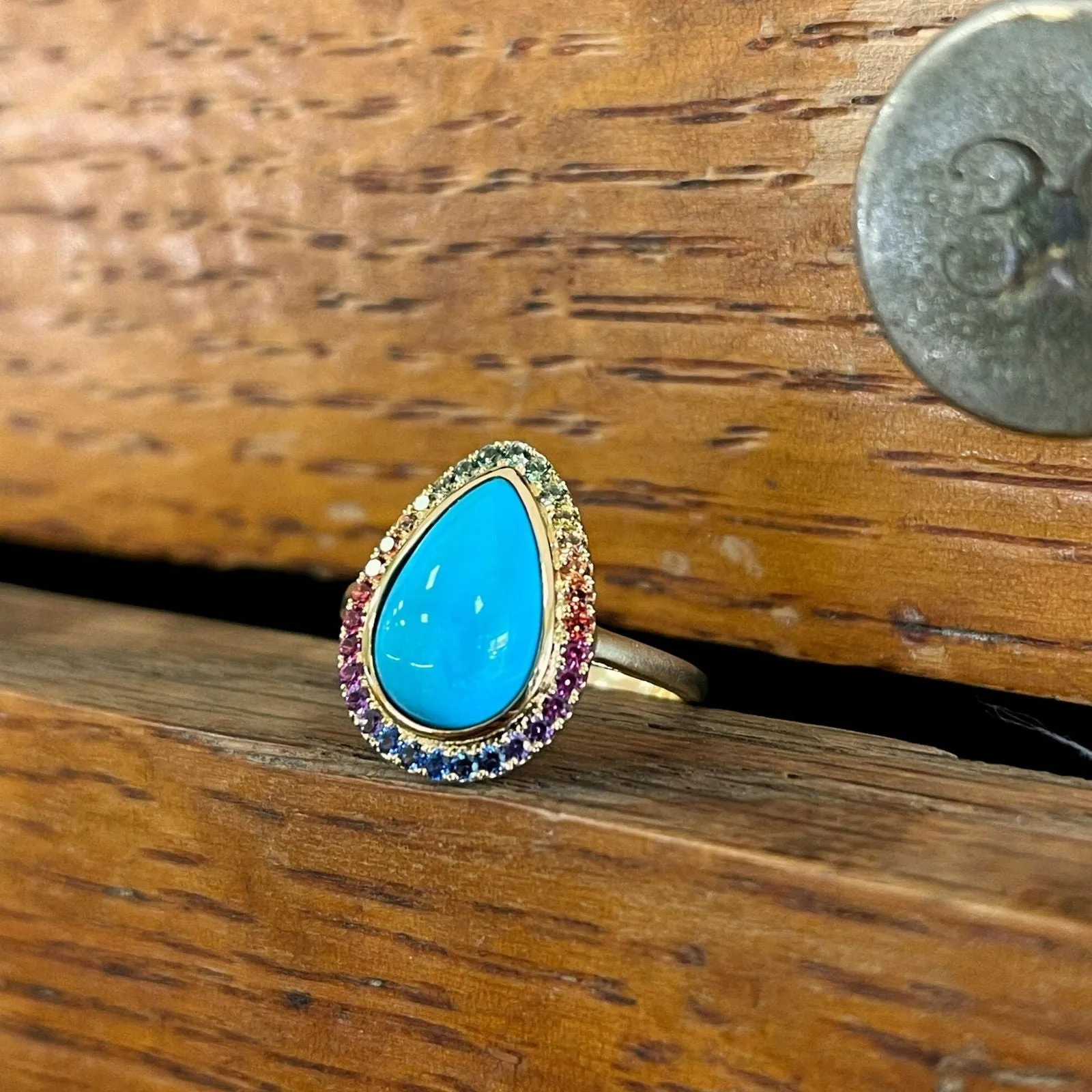 Turquoise and Rainbow Sapphire Ring
