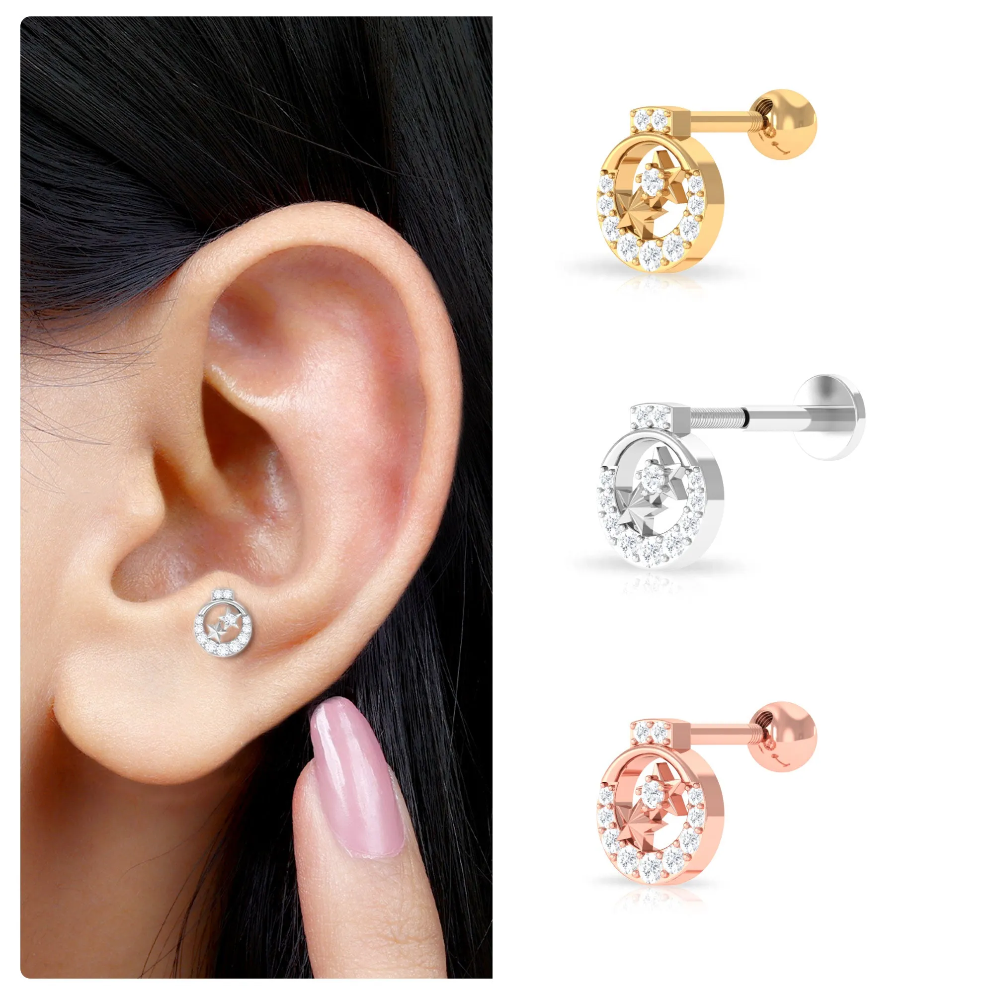 Unique Diamond Gold Star Cartilage Earring