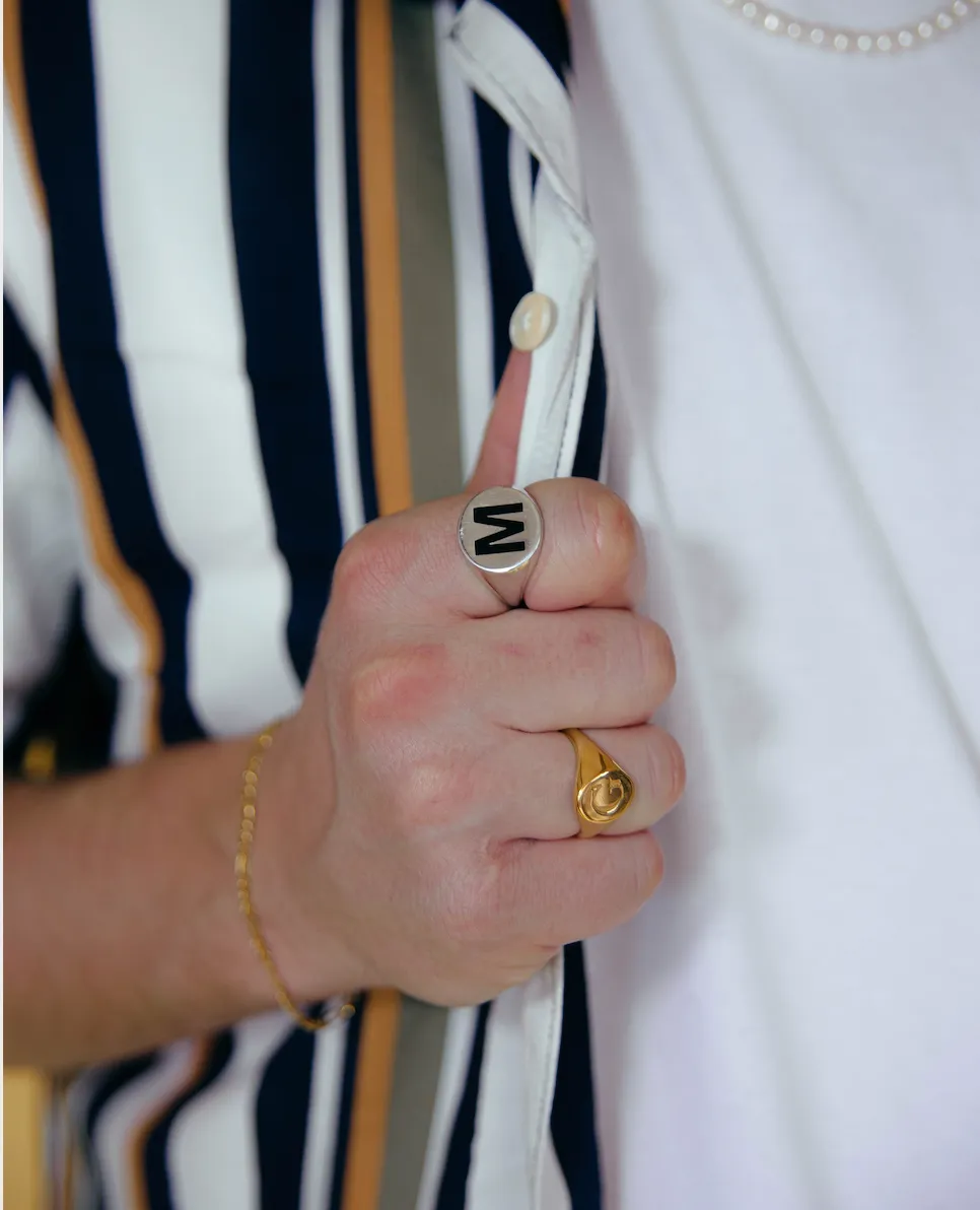 Unisex Signet Personalised Enamel Initial Ring