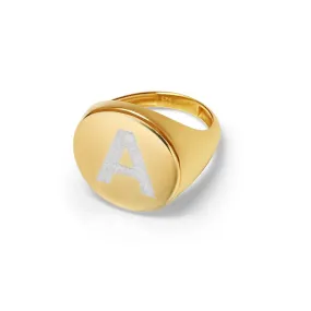 Unisex Signet Personalised Enamel Initial Ring