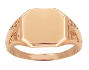 Victorian Nature Engraved Rose Gold Rectangular Signet Ring