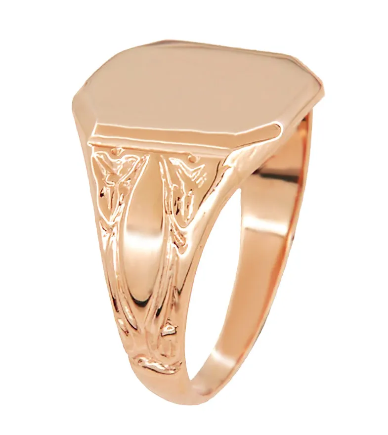 Victorian Nature Engraved Rose Gold Rectangular Signet Ring