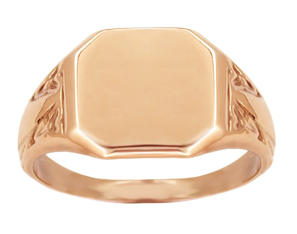Victorian Nature Engraved Rose Gold Rectangular Signet Ring