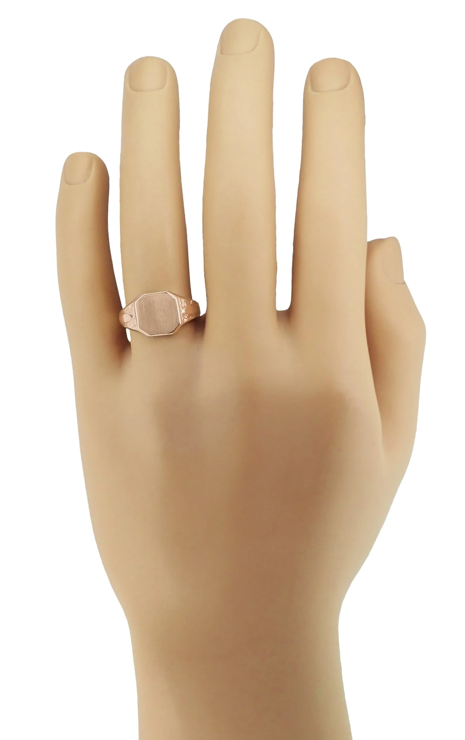 Victorian Nature Engraved Rose Gold Rectangular Signet Ring