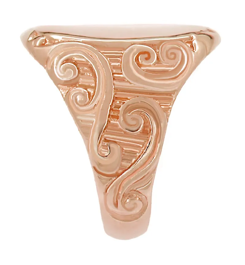 Victorian Vintage Carved Scrolls Oval Signet Ring in 14 Karat Rose Gold