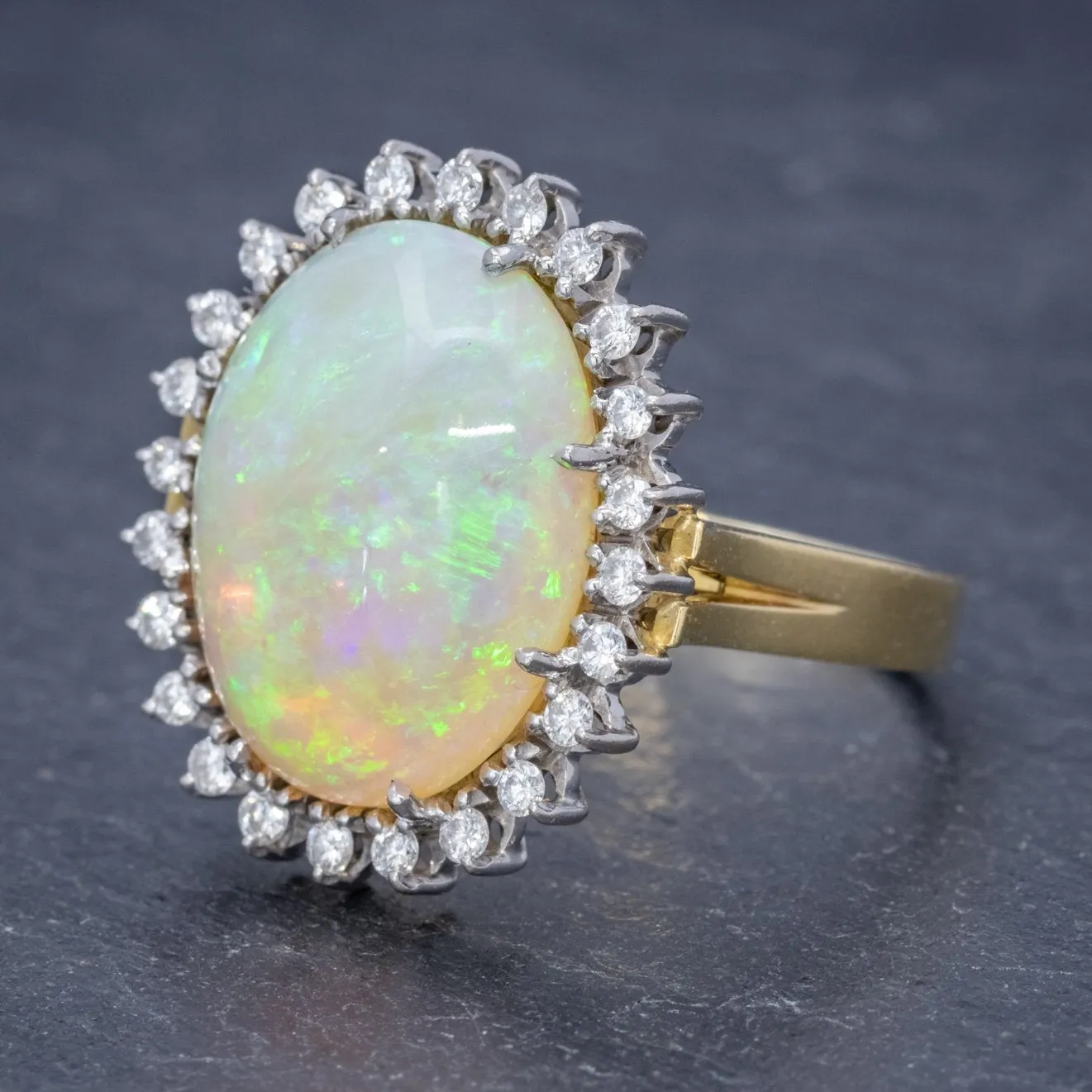 Vintage 12Ct Natural Opal Cluster Ring 18Ct Gold Circa 1960