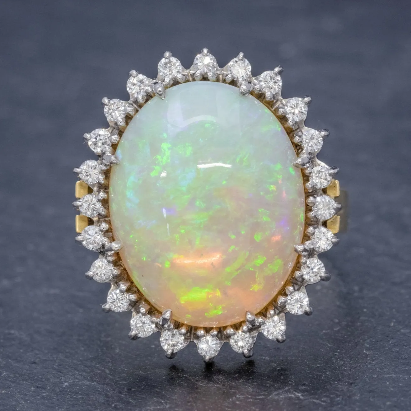 Vintage 12Ct Natural Opal Cluster Ring 18Ct Gold Circa 1960