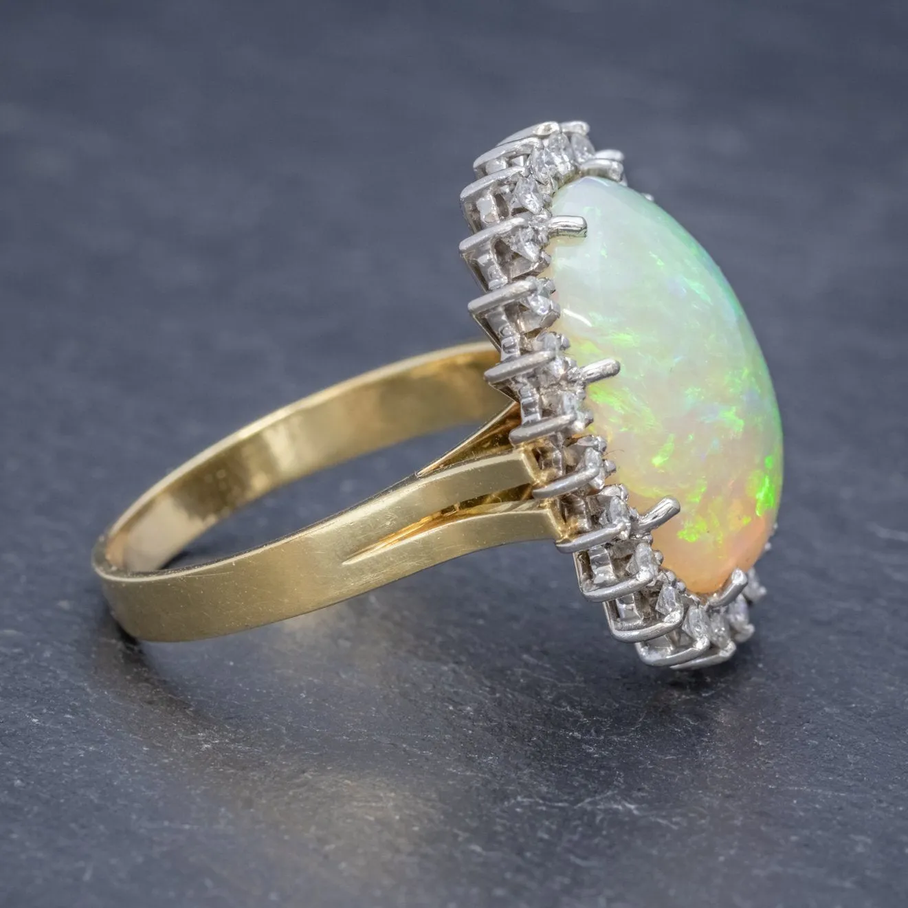Vintage 12Ct Natural Opal Cluster Ring 18Ct Gold Circa 1960