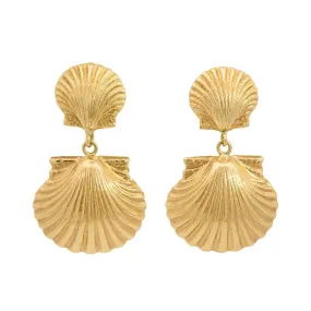 Vintage 18k Clam Shell Drop Earrings