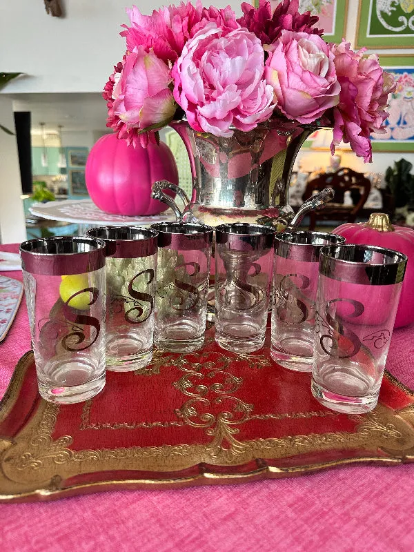 Vintage Glasses, Glastonbury Lotus 1960s Initial S Highball, Set of 6