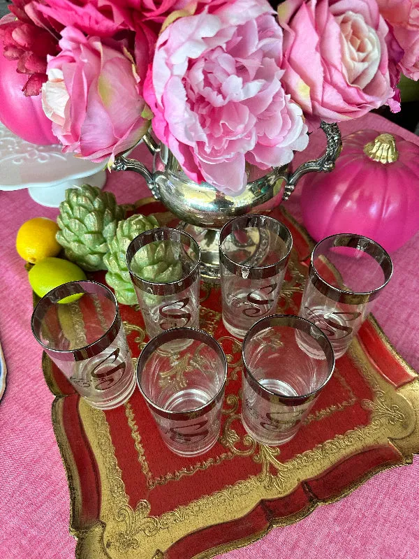 Vintage Glasses, Glastonbury Lotus 1960s Initial S Highball, Set of 6