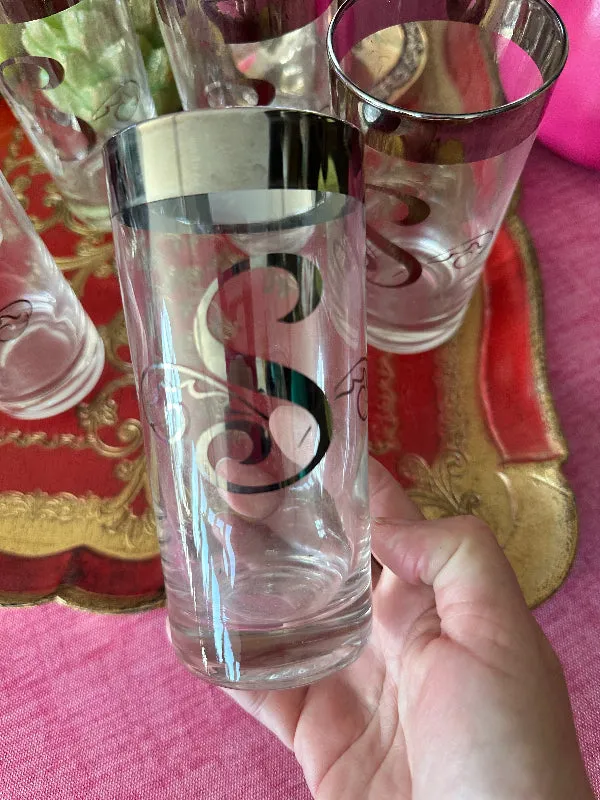 Vintage Glasses, Glastonbury Lotus 1960s Initial S Highball, Set of 6
