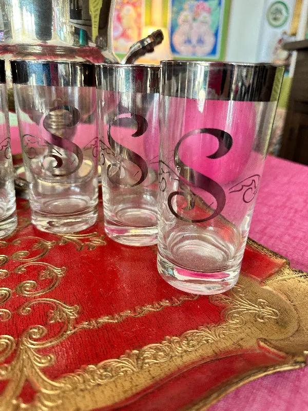 Vintage Glasses, Glastonbury Lotus 1960s Initial S Highball, Set of 6