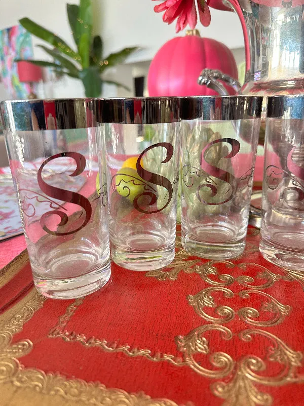 Vintage Glasses, Glastonbury Lotus 1960s Initial S Highball, Set of 6