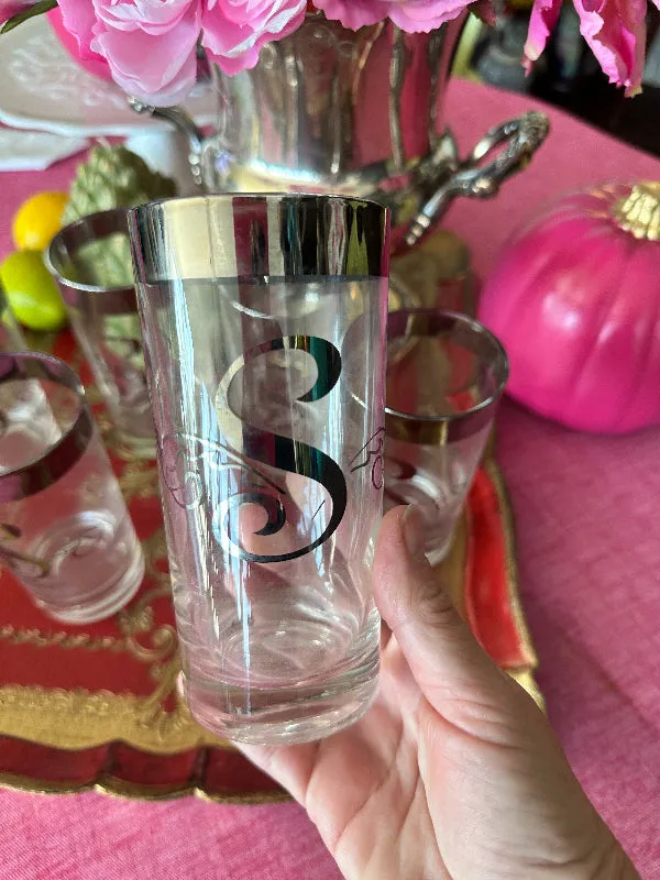 Vintage Glasses, Glastonbury Lotus 1960s Initial S Highball, Set of 6