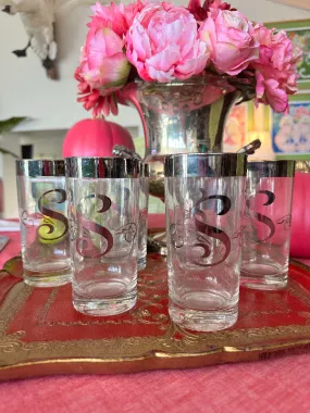 Vintage Glasses, Glastonbury Lotus 1960s Initial S Highball, Set of 6