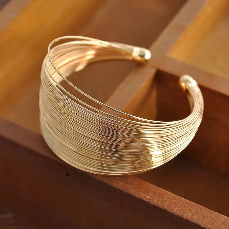 Vintage Gold Multi-Layer Wide Cuff Bracelet