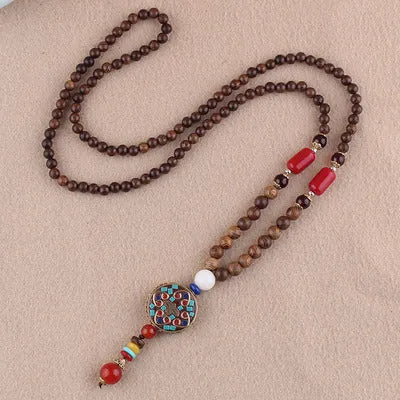 Vintage Nepal Long Beaded Necklace Charm Crystal Antique Mala Necklace