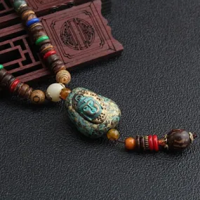 Vintage Nepal Long Beaded Necklace Charm Crystal Antique Mala Necklace