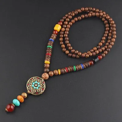 Vintage Nepal Long Beaded Necklace Charm Crystal Antique Mala Necklace