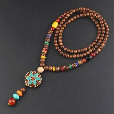 Vintage Nepal Long Beaded Necklace Charm Crystal Antique Mala Necklace