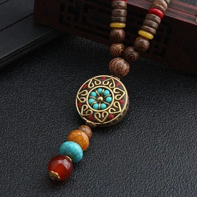 Vintage Nepal Long Beaded Necklace Charm Crystal Antique Mala Necklace