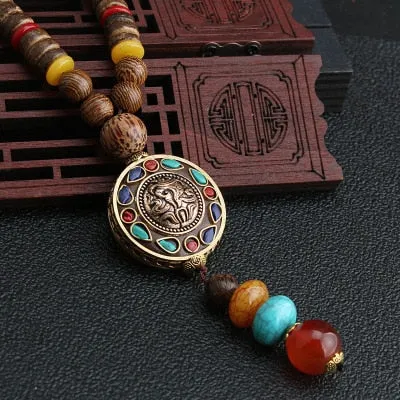 Vintage Nepal Long Beaded Necklace Charm Crystal Antique Mala Necklace