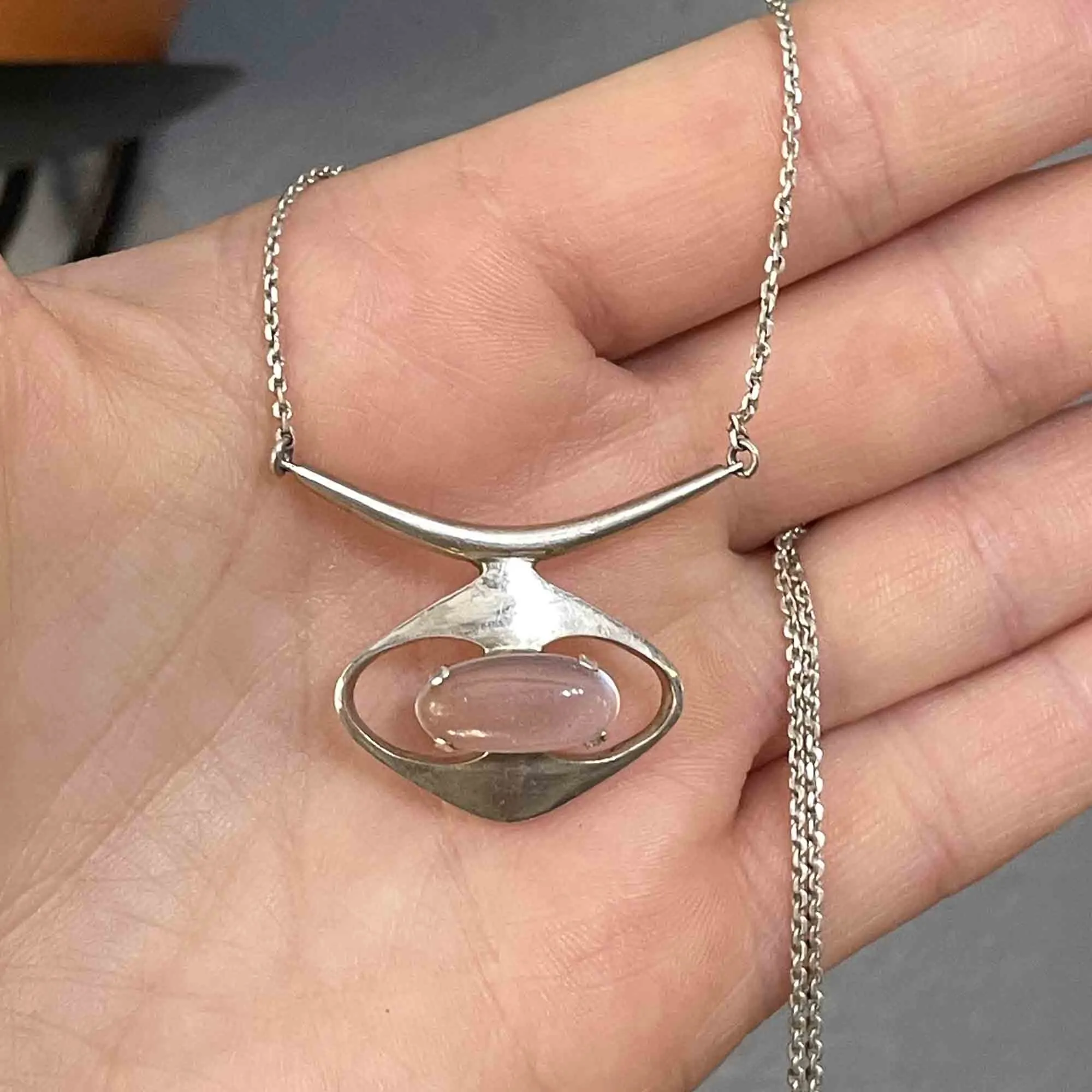 Vintage Sterling Silver Modernist Moonstone Necklace