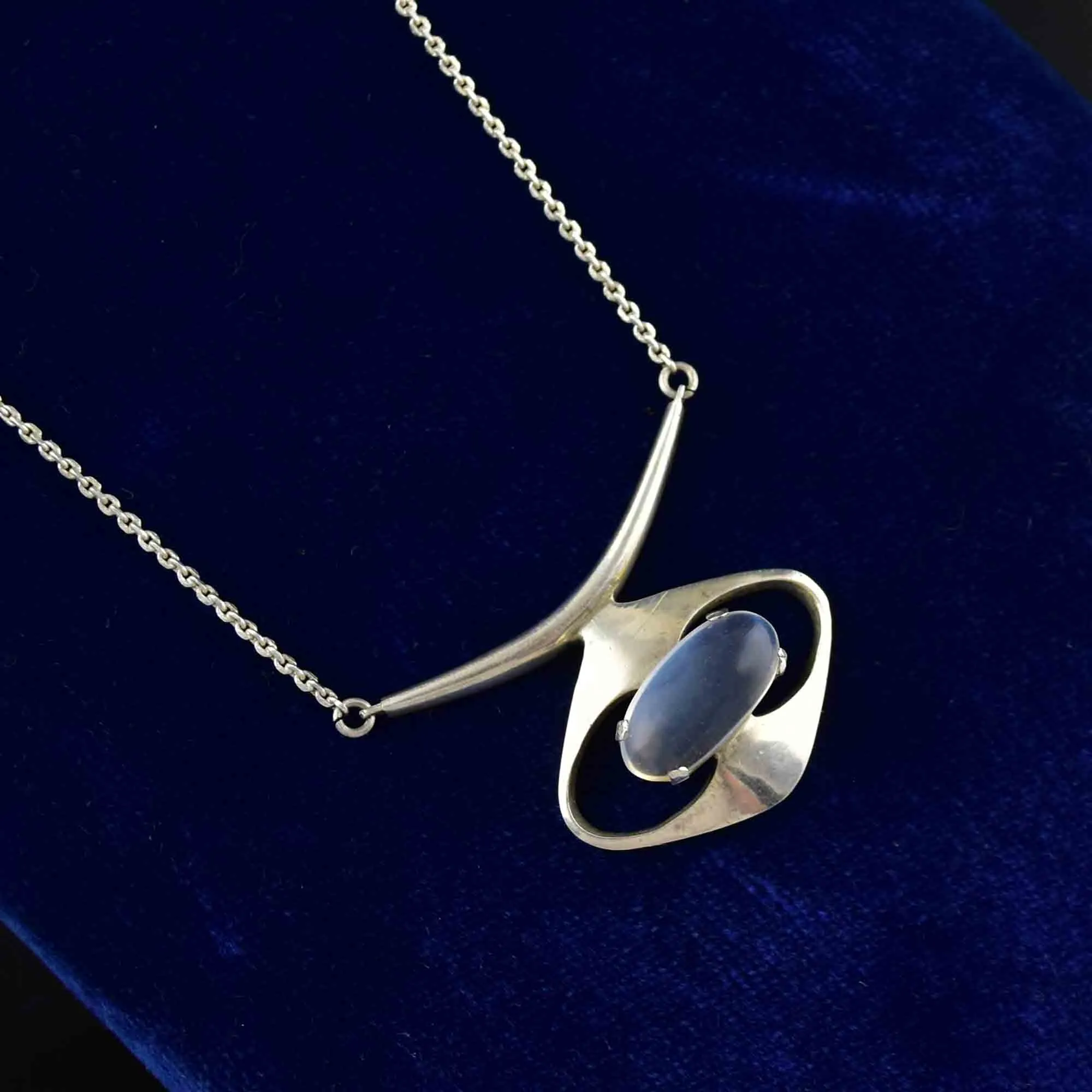 Vintage Sterling Silver Modernist Moonstone Necklace