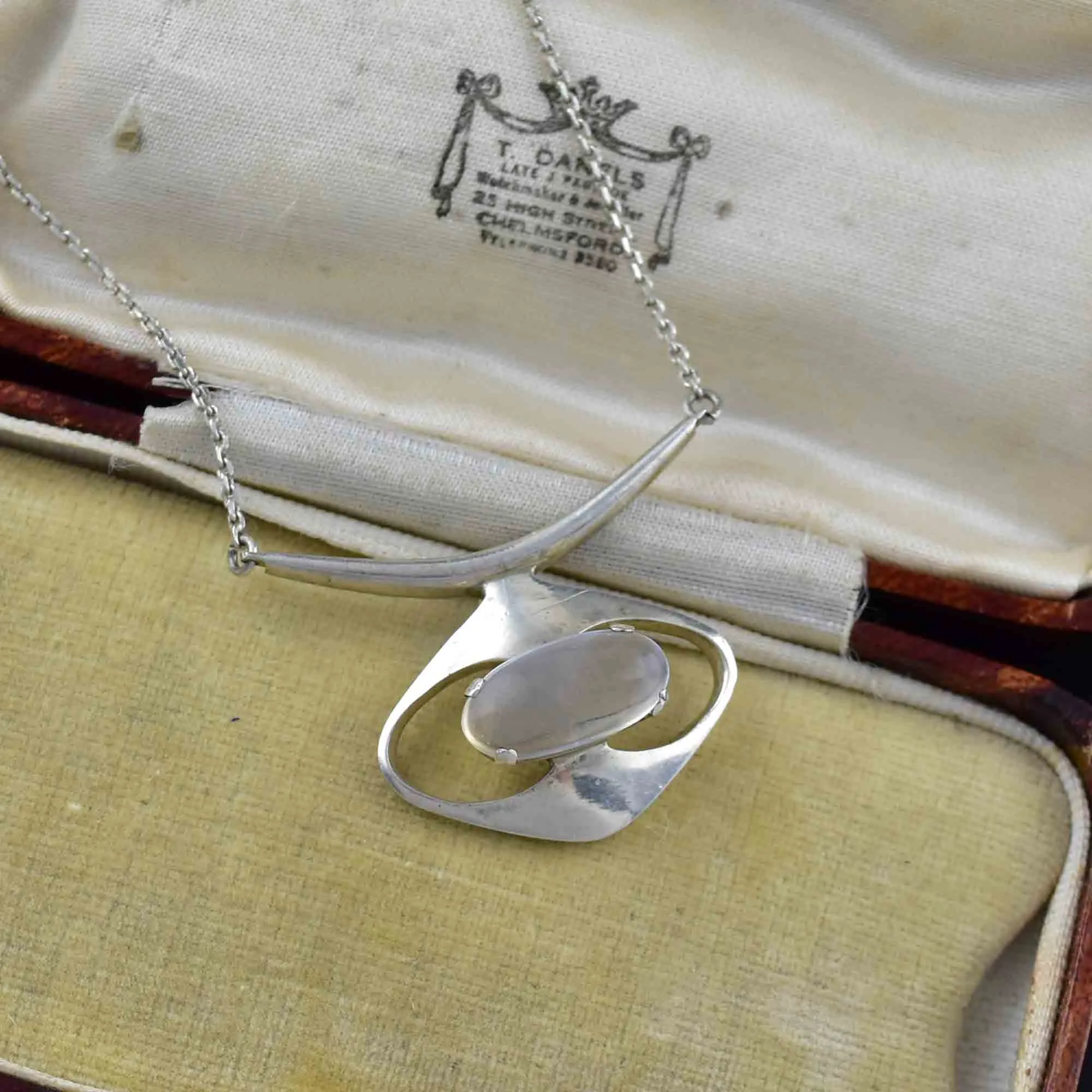 Vintage Sterling Silver Modernist Moonstone Necklace
