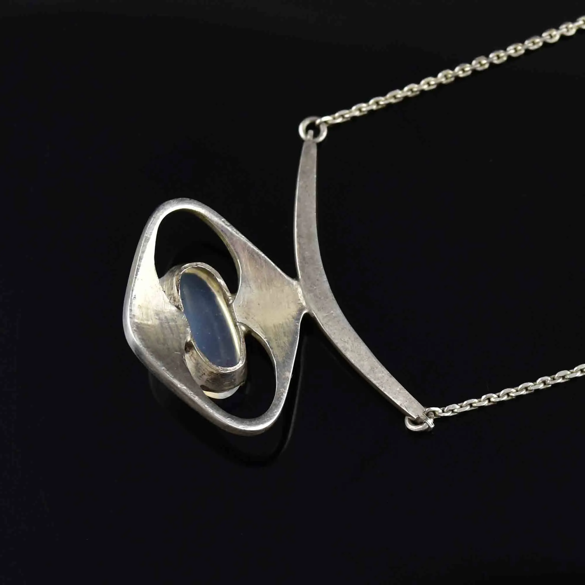 Vintage Sterling Silver Modernist Moonstone Necklace