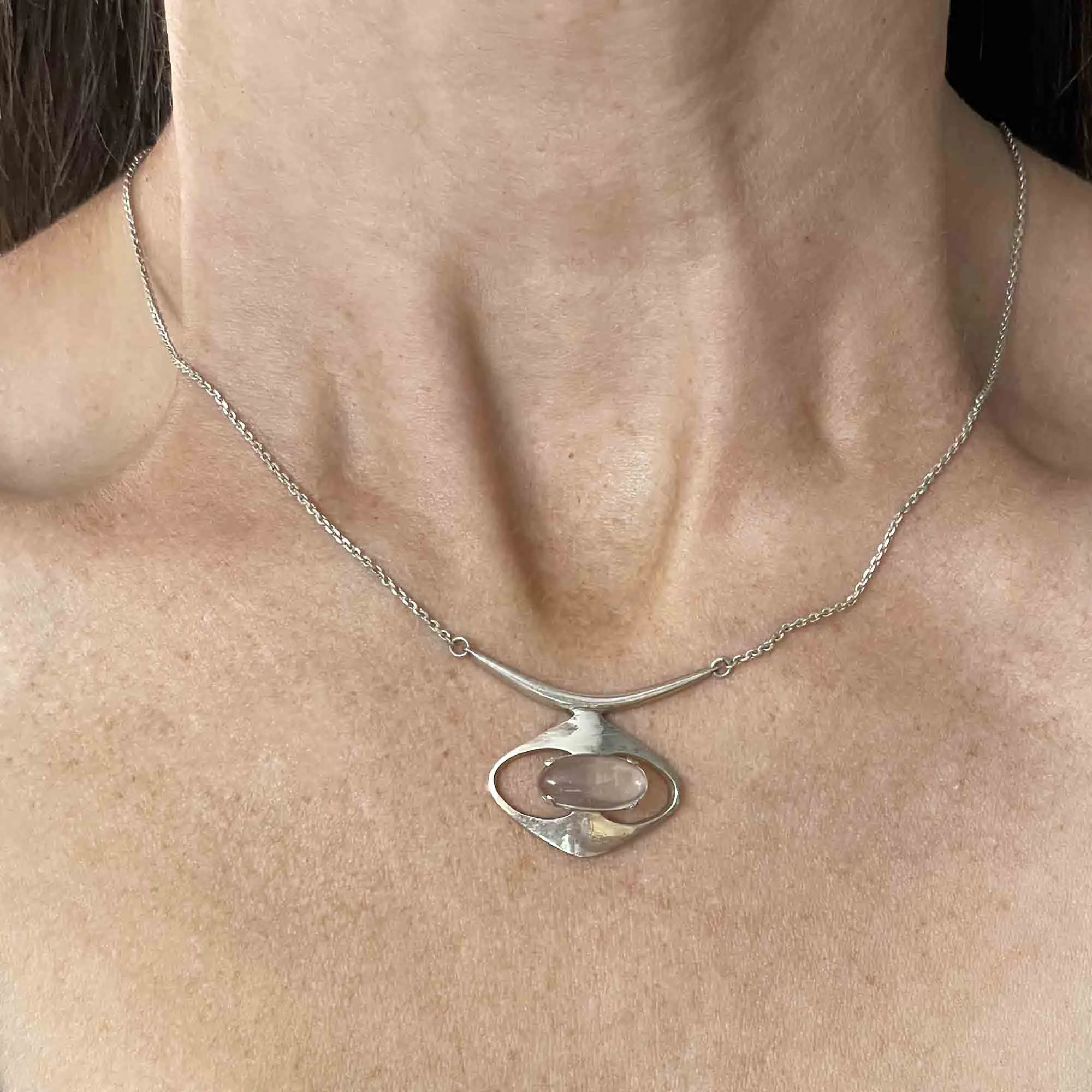 Vintage Sterling Silver Modernist Moonstone Necklace
