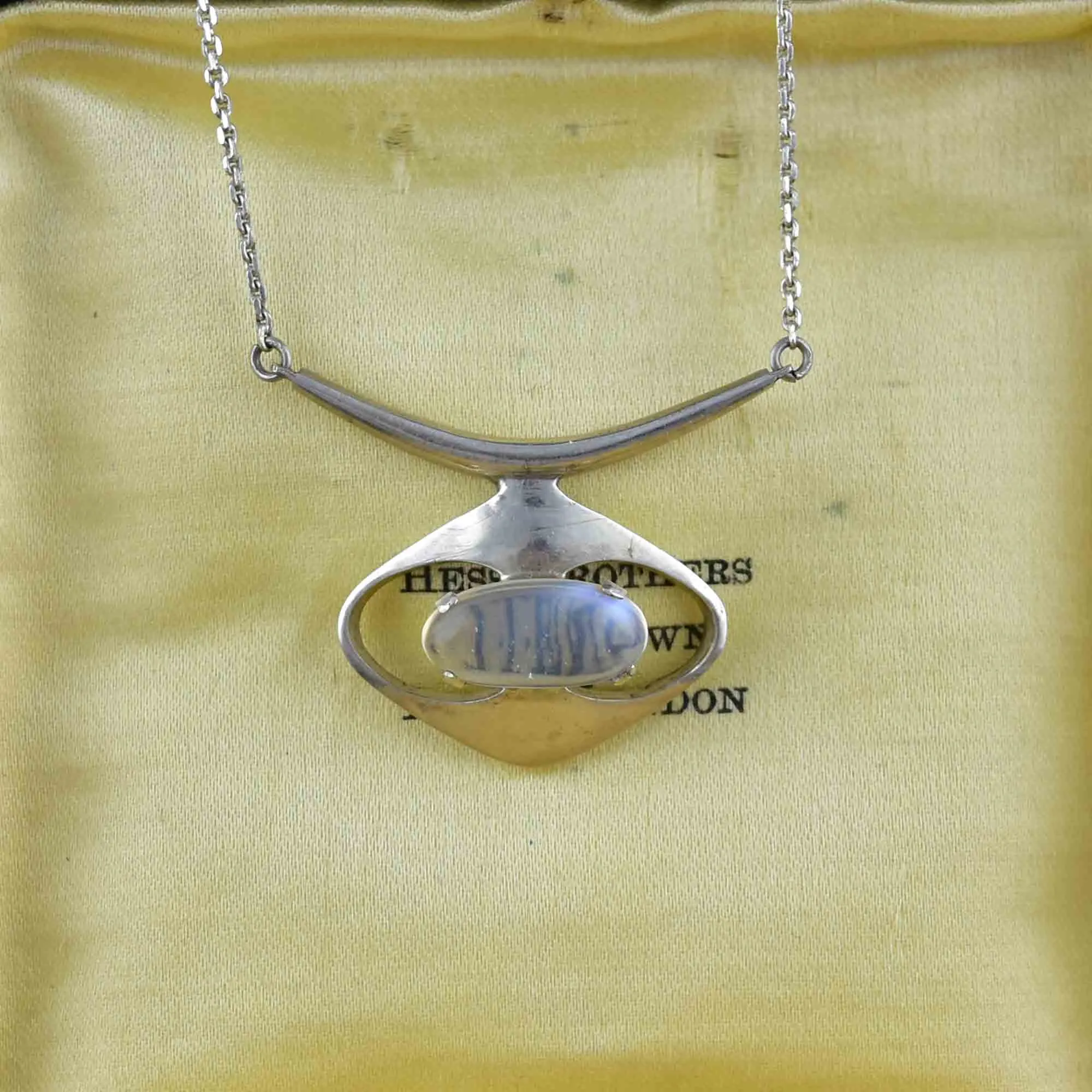 Vintage Sterling Silver Modernist Moonstone Necklace