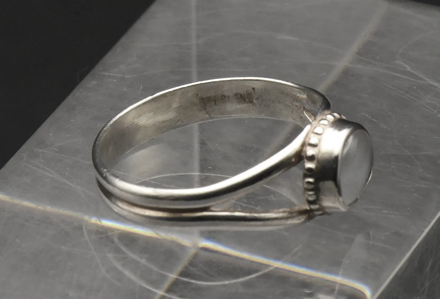 Vintage Sterling Silver Opal Ring - Size 9.75